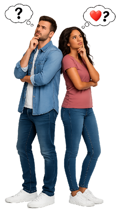 Man and woman completing compatibility questionnaires